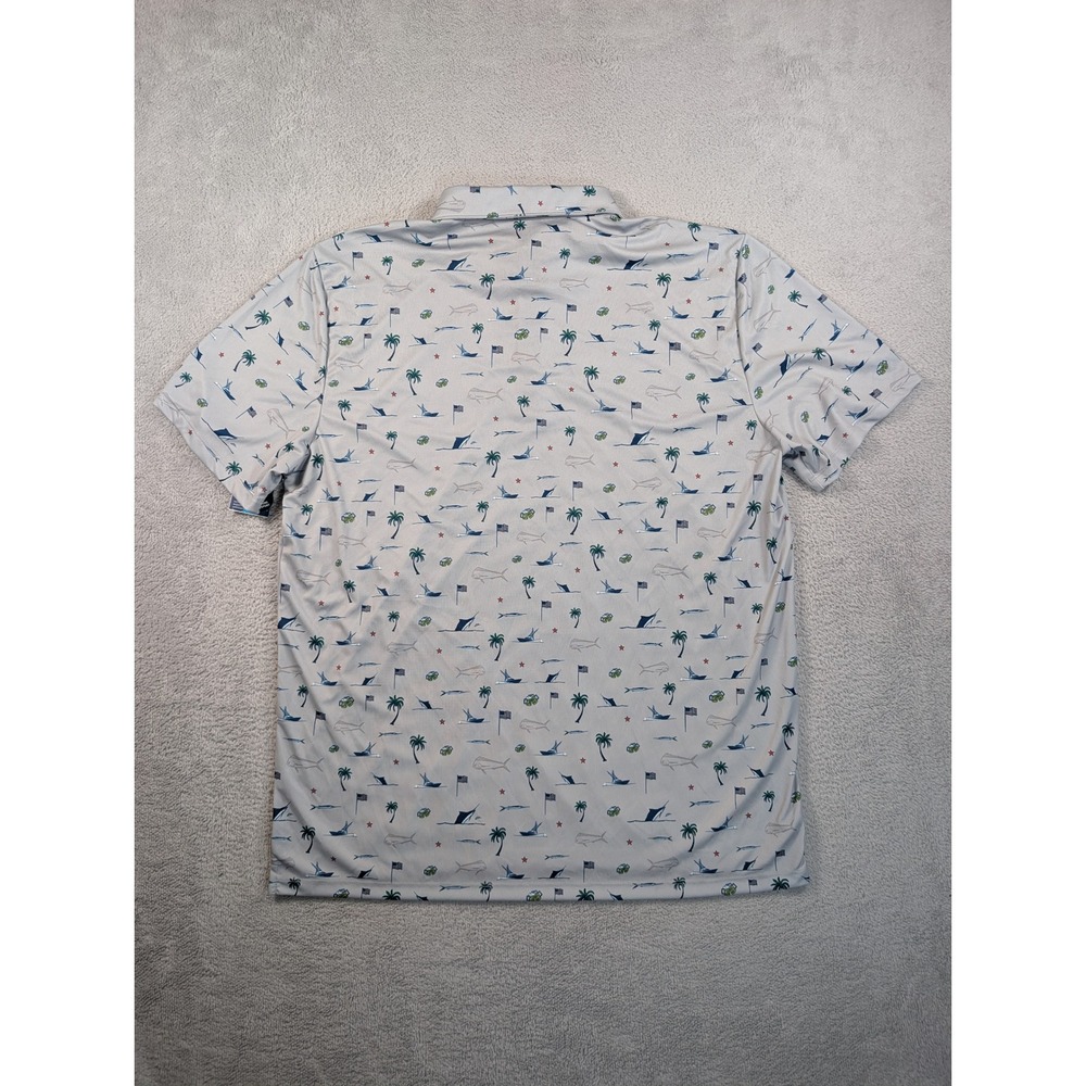 Huk Mens XL Performance Polo Shirt Gray Fishing Palm Tree UPF 50+ NWT New - Picture 8 of 8